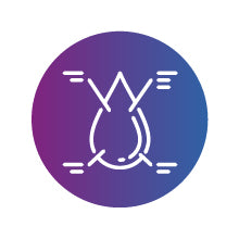 A white line drawing of a plucked turkey or chicken with wings and legs tied, centered on a purple-to-blue gradient circle background.